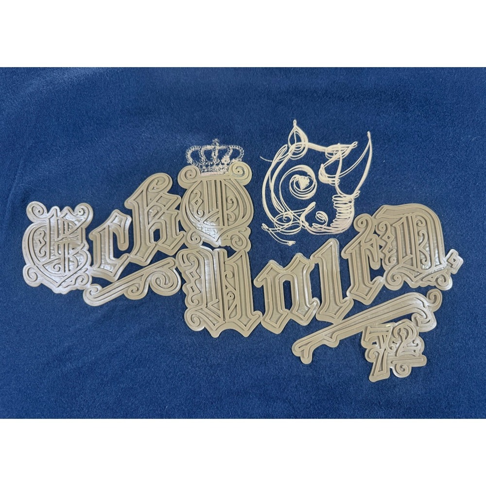 Ecko Unltd Gothic Logo T-Shirt Navy Blue Gold Vintage 2000s Y2K Mens 2XL - Picture 7 of 13
